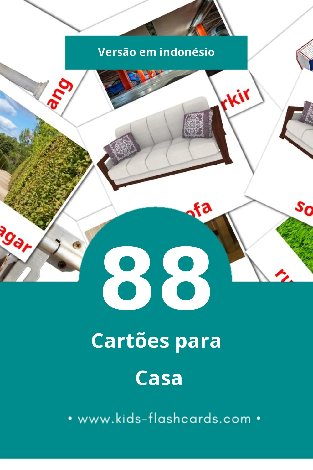 Flashcards de Rumah Visuais para Toddlers (88 cartões em Indonésio)