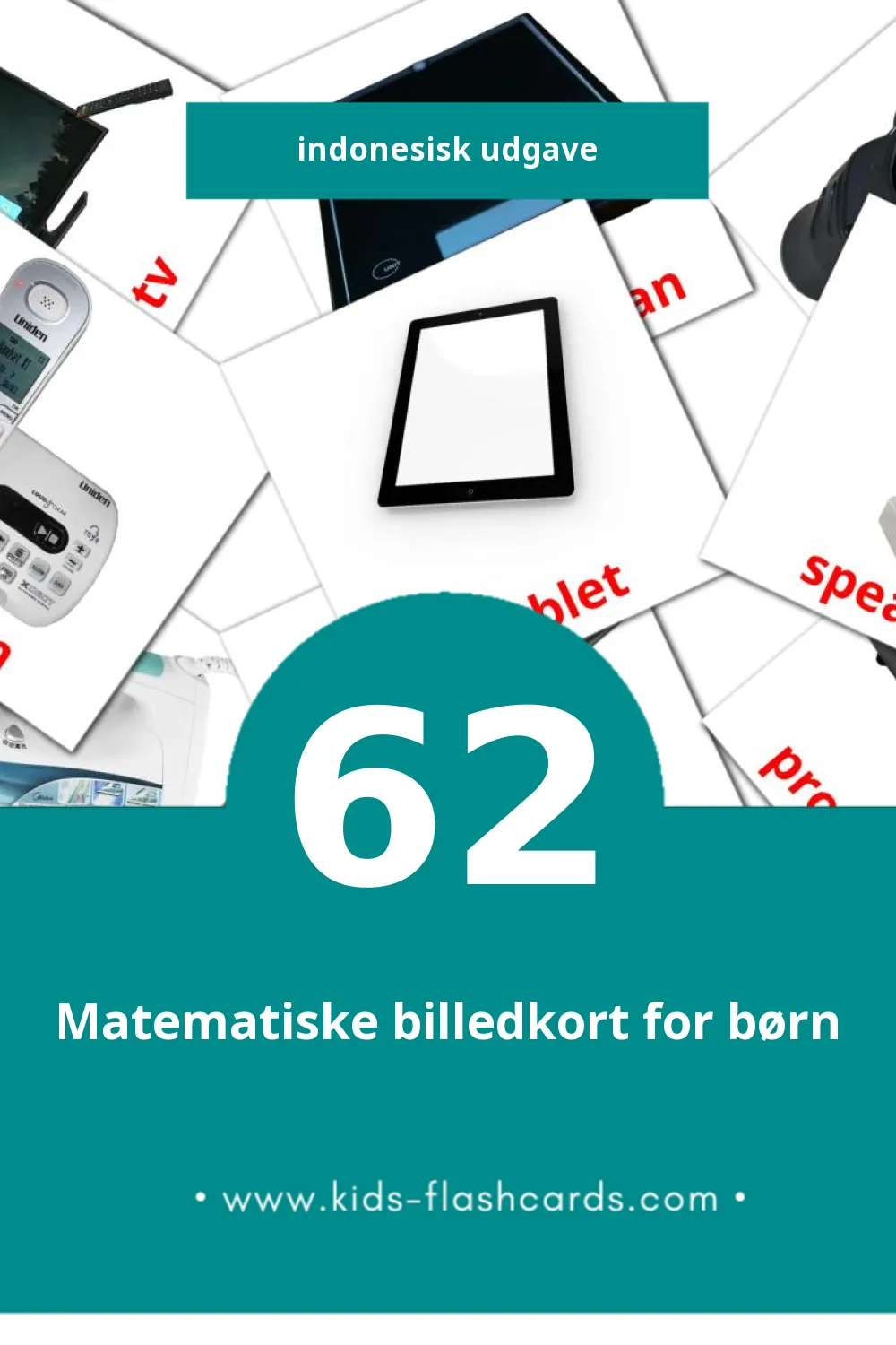 Visuelle billedkort for børn om Elektronik rumah tangga til småbørn (62 kort på Indonesisk)