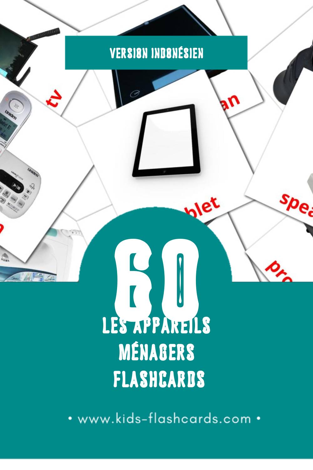Flashcards Visual Elektronik rumah tangga pour les tout-petits (60 cartes en Indonésien)