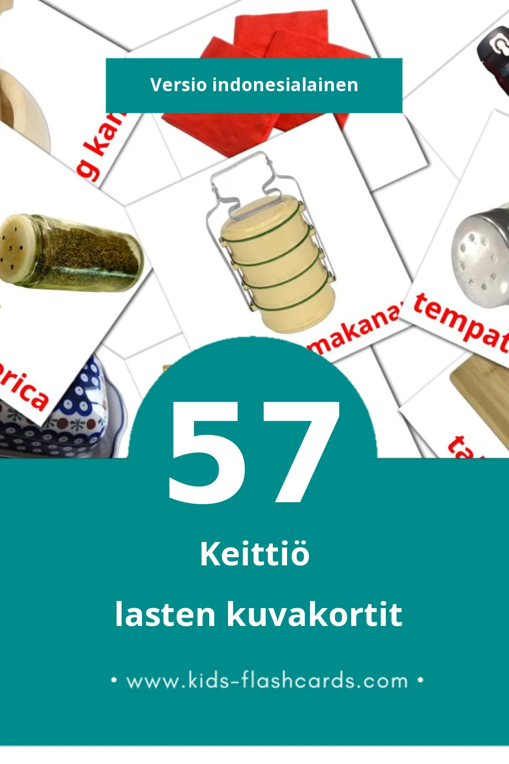 Dapur lasten kuvakortit pikkulapsille (57 korttia Indonesialaiseksi)