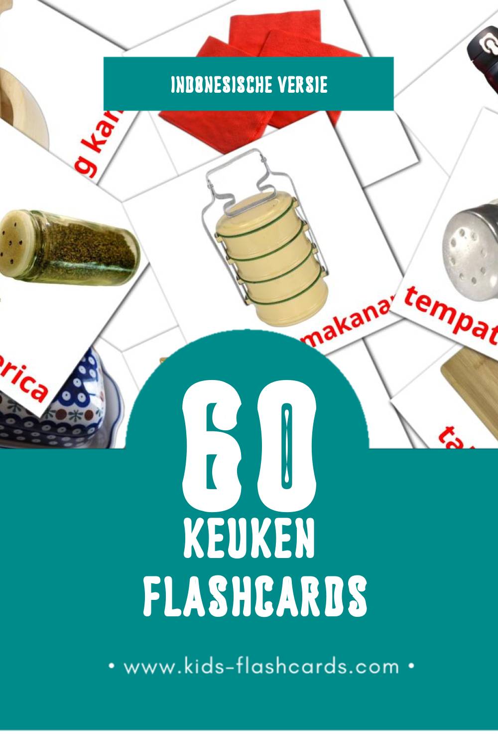 Visuele Dapur Flashcards voor Kleuters (60 kaarten in het Indonesisch)