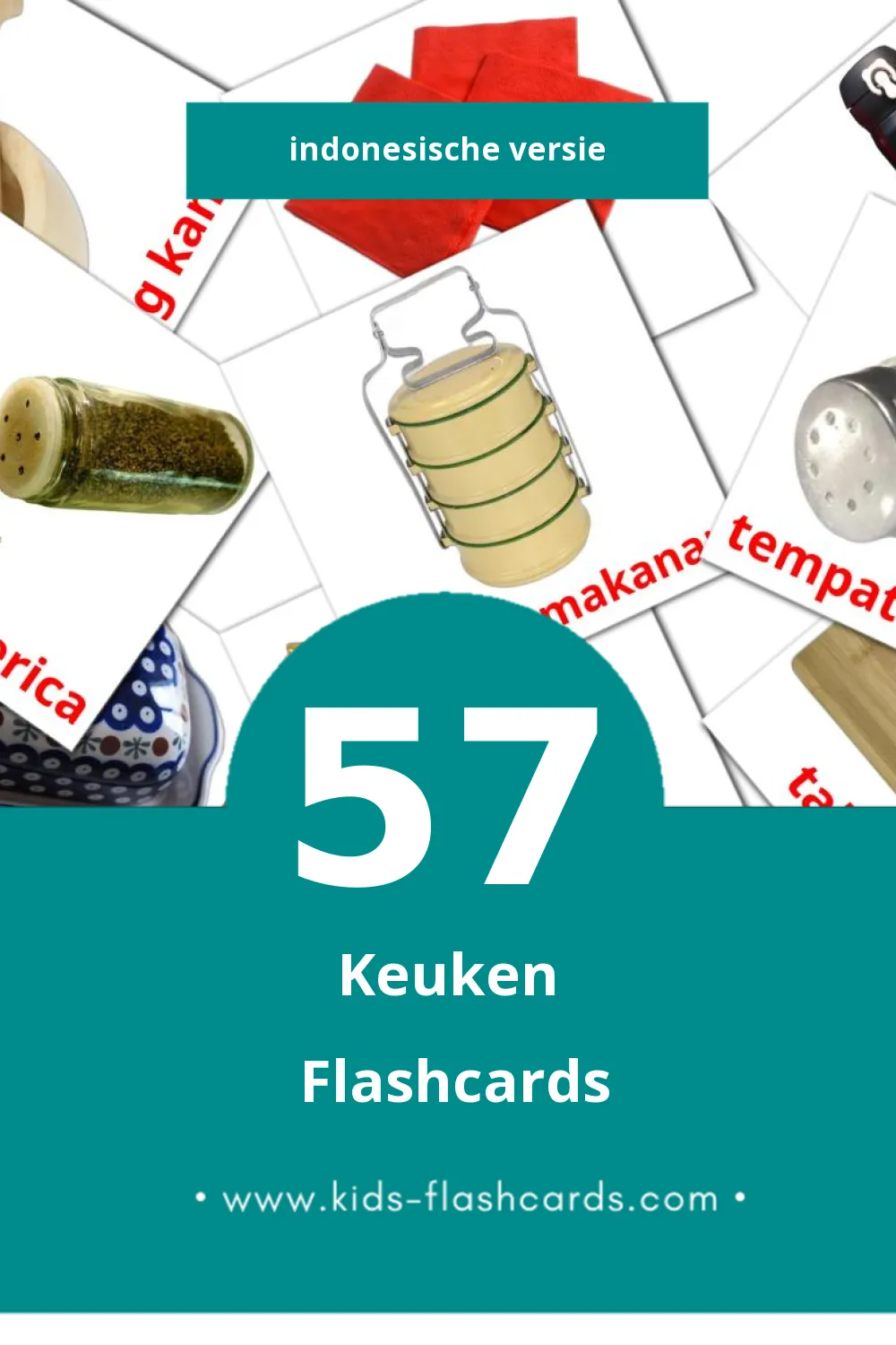 Visuele Dapur Flashcards voor Kleuters (57 kaarten in het Indonesisch)