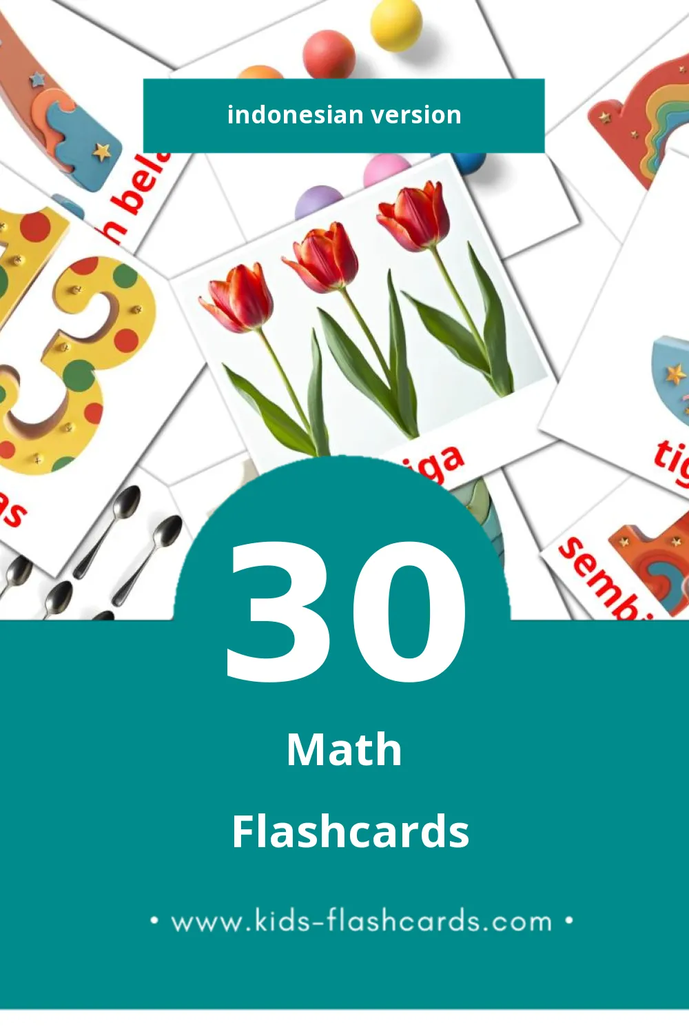 Visual Matematika Flashcards for Toddlers (30 cards in Indonesian)