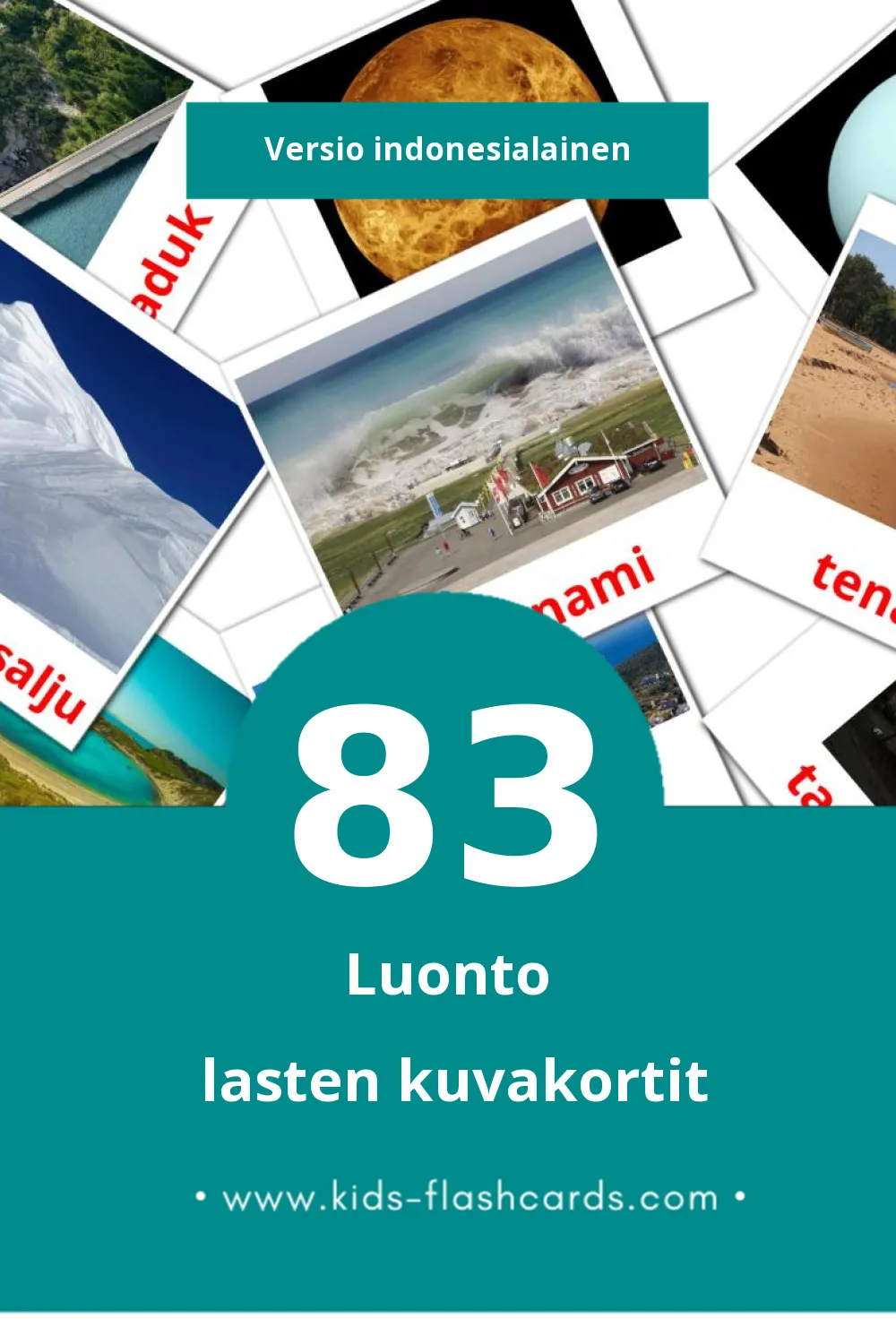 Alam lasten kuvakortit pikkulapsille (83 korttia Indonesialaiseksi)