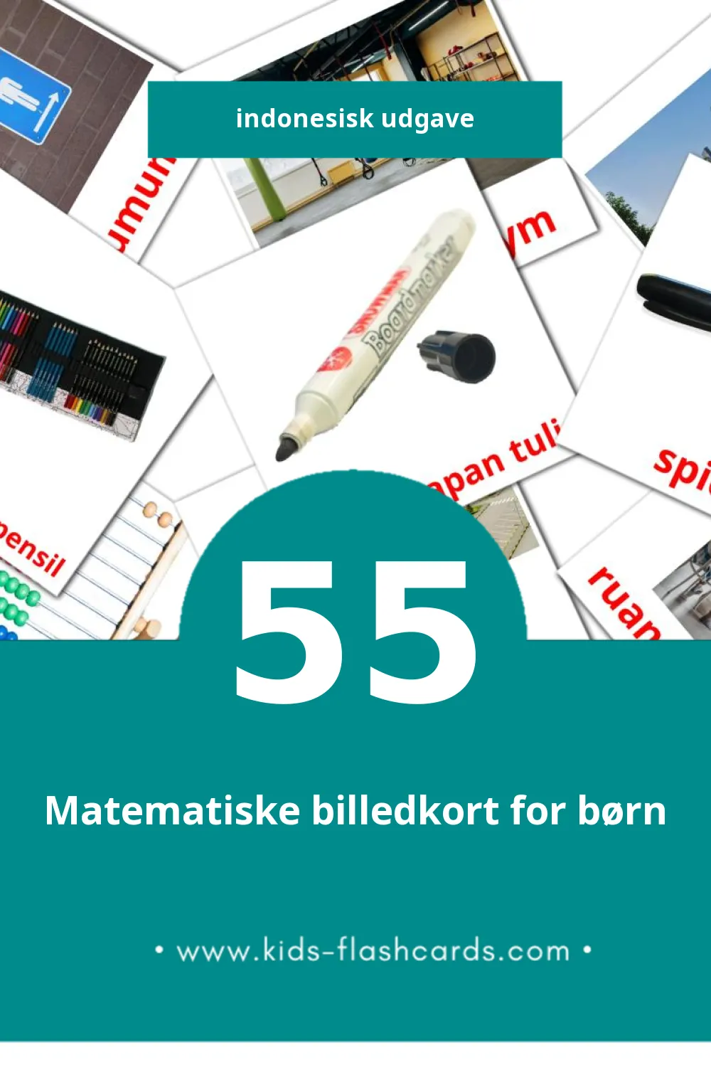 Visuelle billedkort for børn om Sekolah til småbørn (55 kort på Indonesisk)