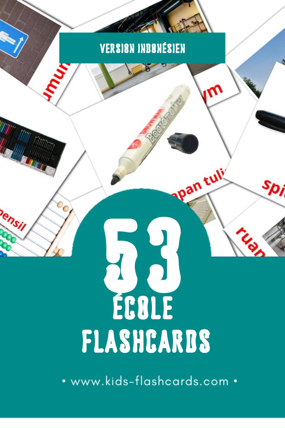 Flashcards Visual Sekolah pour les tout-petits (53 cartes en Indonésien)
