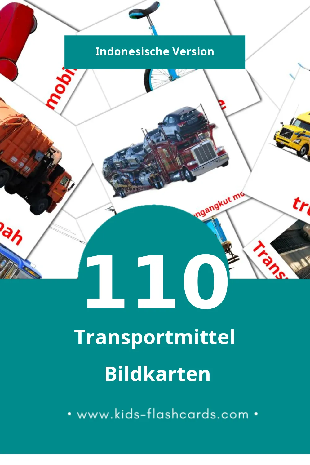 Visual Transportasi Flashcards für Kleinkinder (110 Karten in Indonesisch)