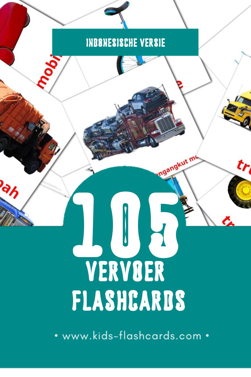 Visuele Transportasi Flashcards voor Kleuters (105 kaarten in het Indonesisch)