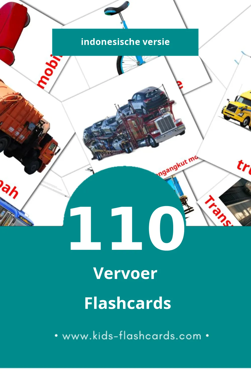 Visuele Transportasi Flashcards voor Kleuters (110 kaarten in het Indonesisch)