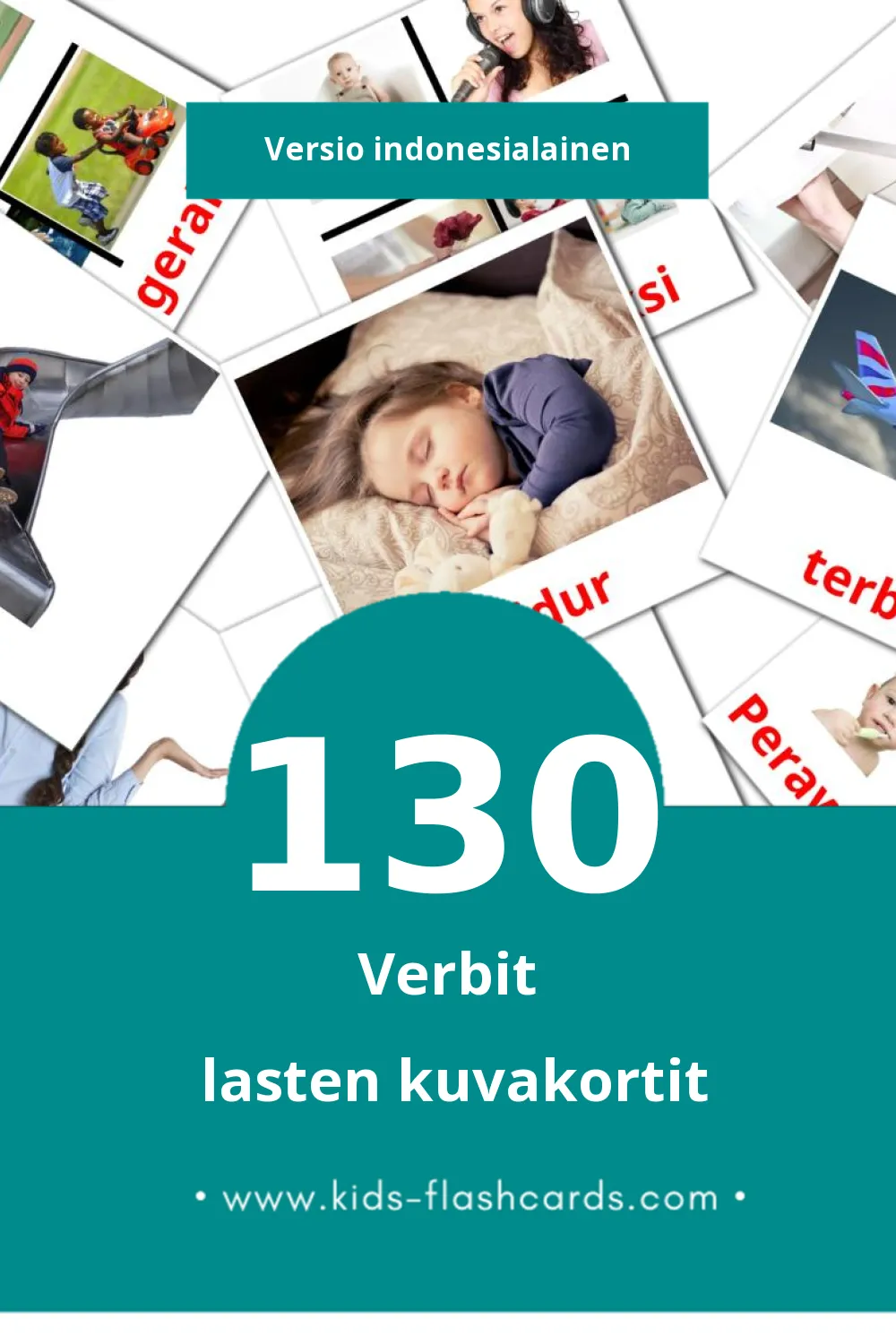 Verba lasten kuvakortit pikkulapsille (130 korttia Indonesialaiseksi)