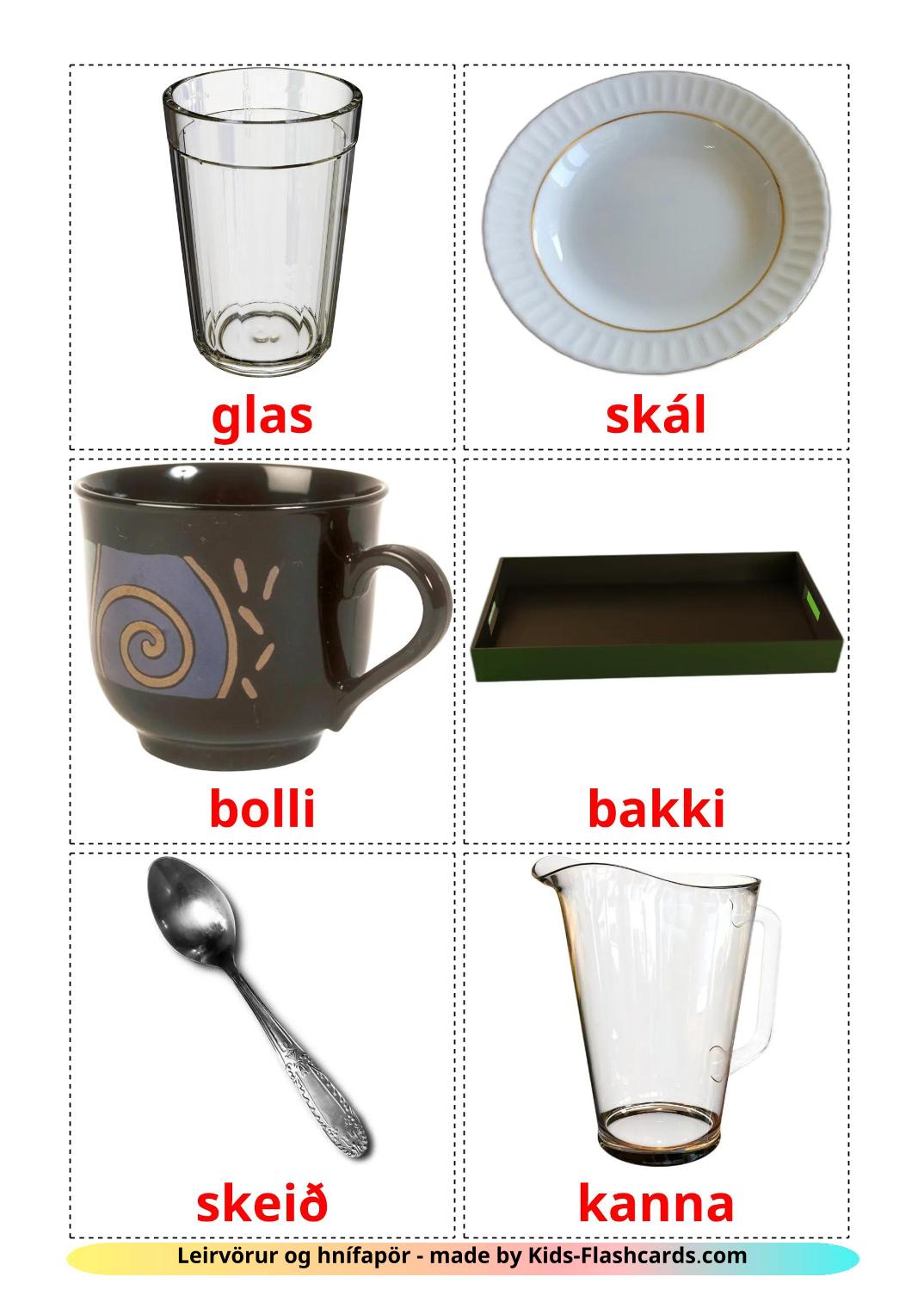 Service og bestik - islandsk gratis islandsk billedkort for børn til udskrivning