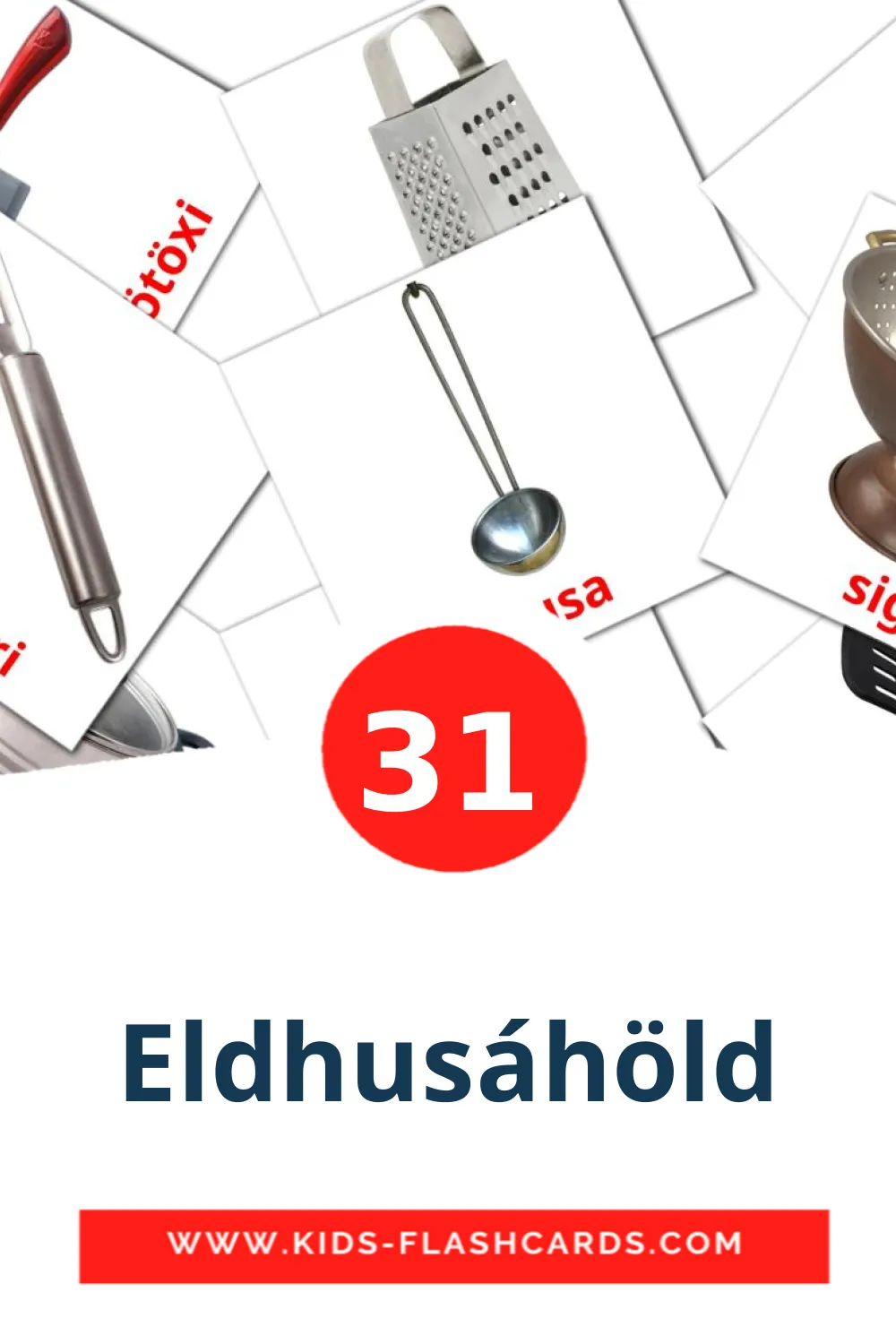 31 billedkort for børn med Eldhusáhöld til børnehaveklassen på islandsk