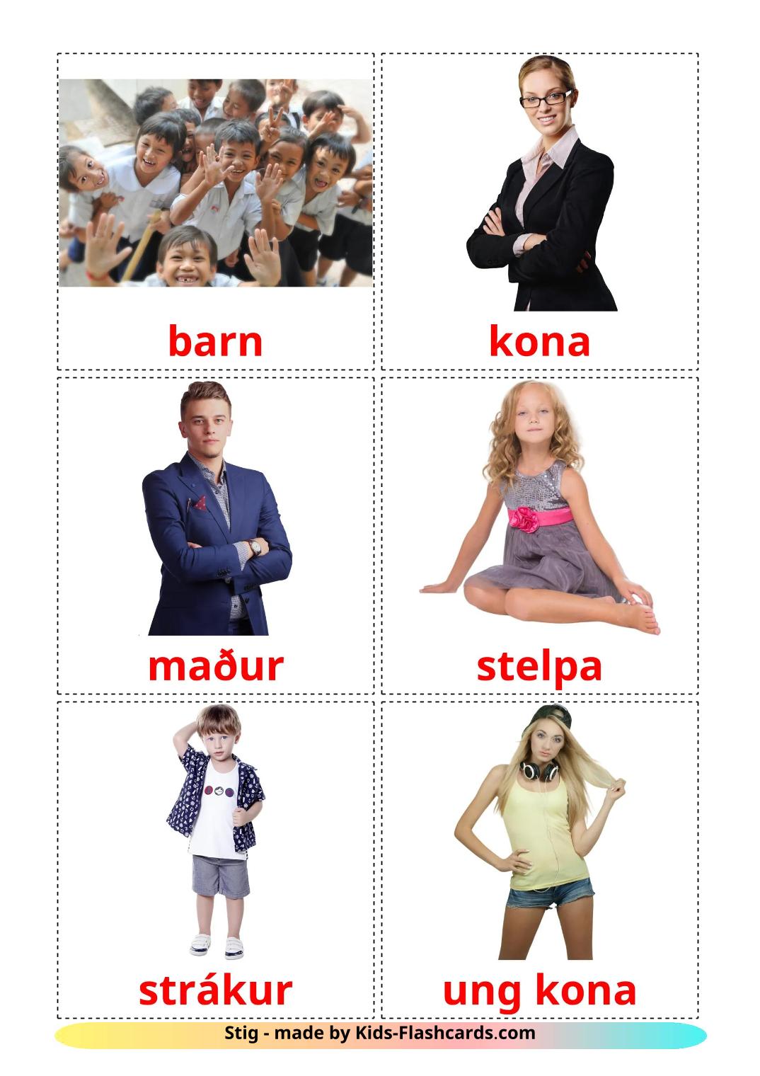 Estágios - 12 Flashcards icelandêses gratuitos para impressão