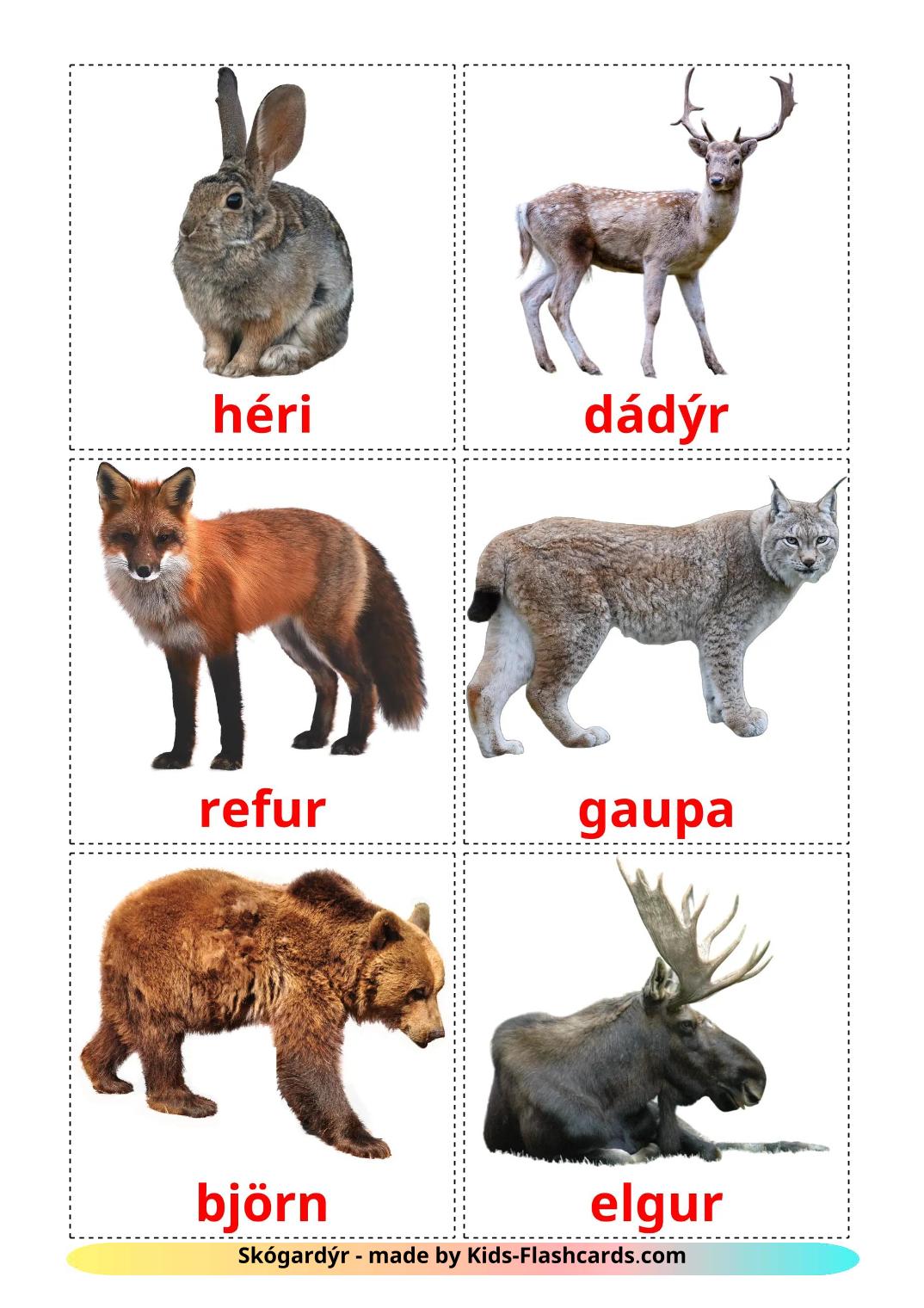 Skogs djur - 23 gratis utskrivbara isländska bildkort för barn