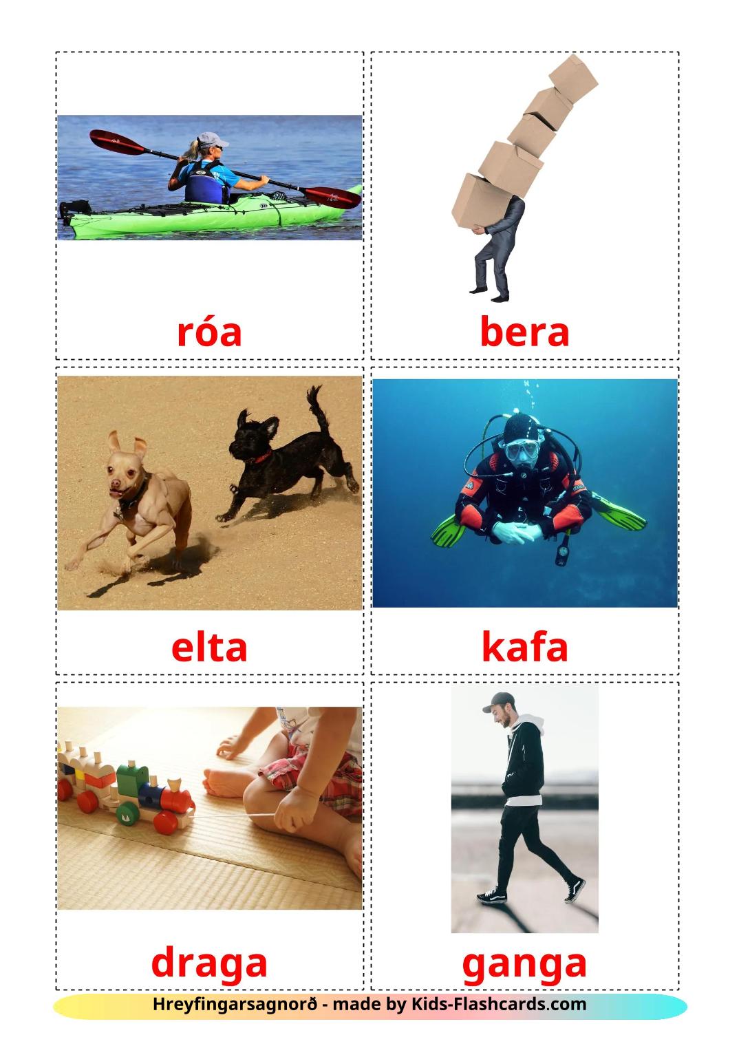 Verbos de Movimento - 20 Flashcards icelandêses gratuitos para impressão