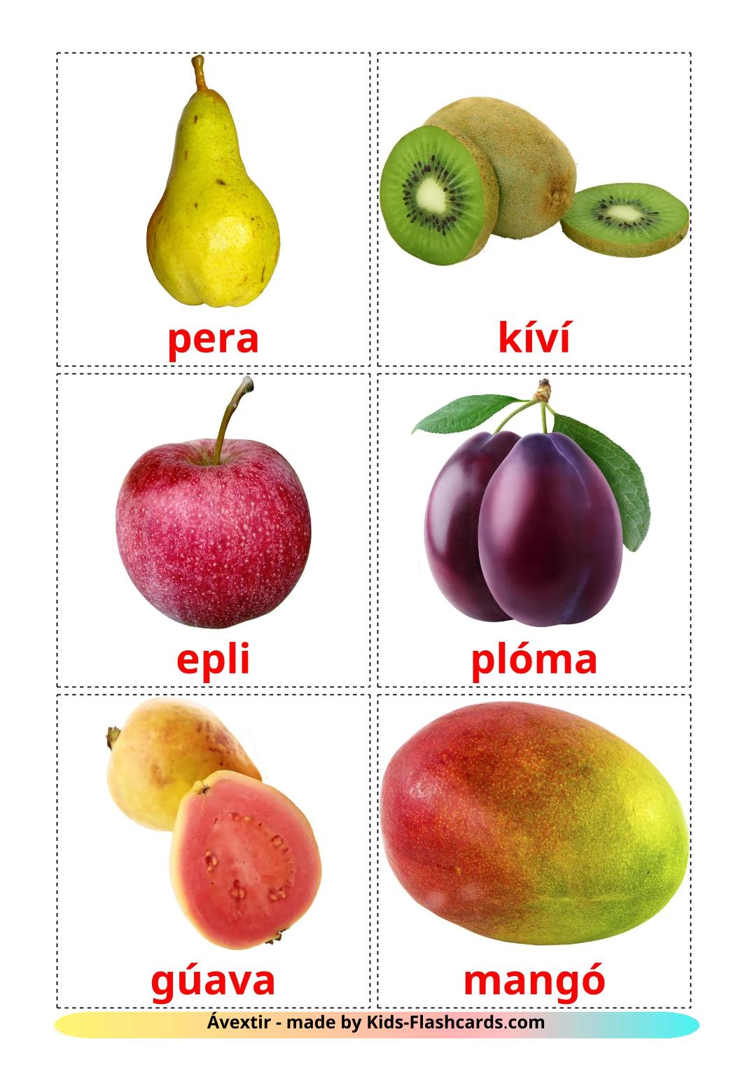 Frugter - islandsk gratis islandsk billedkort for børn til udskrivning