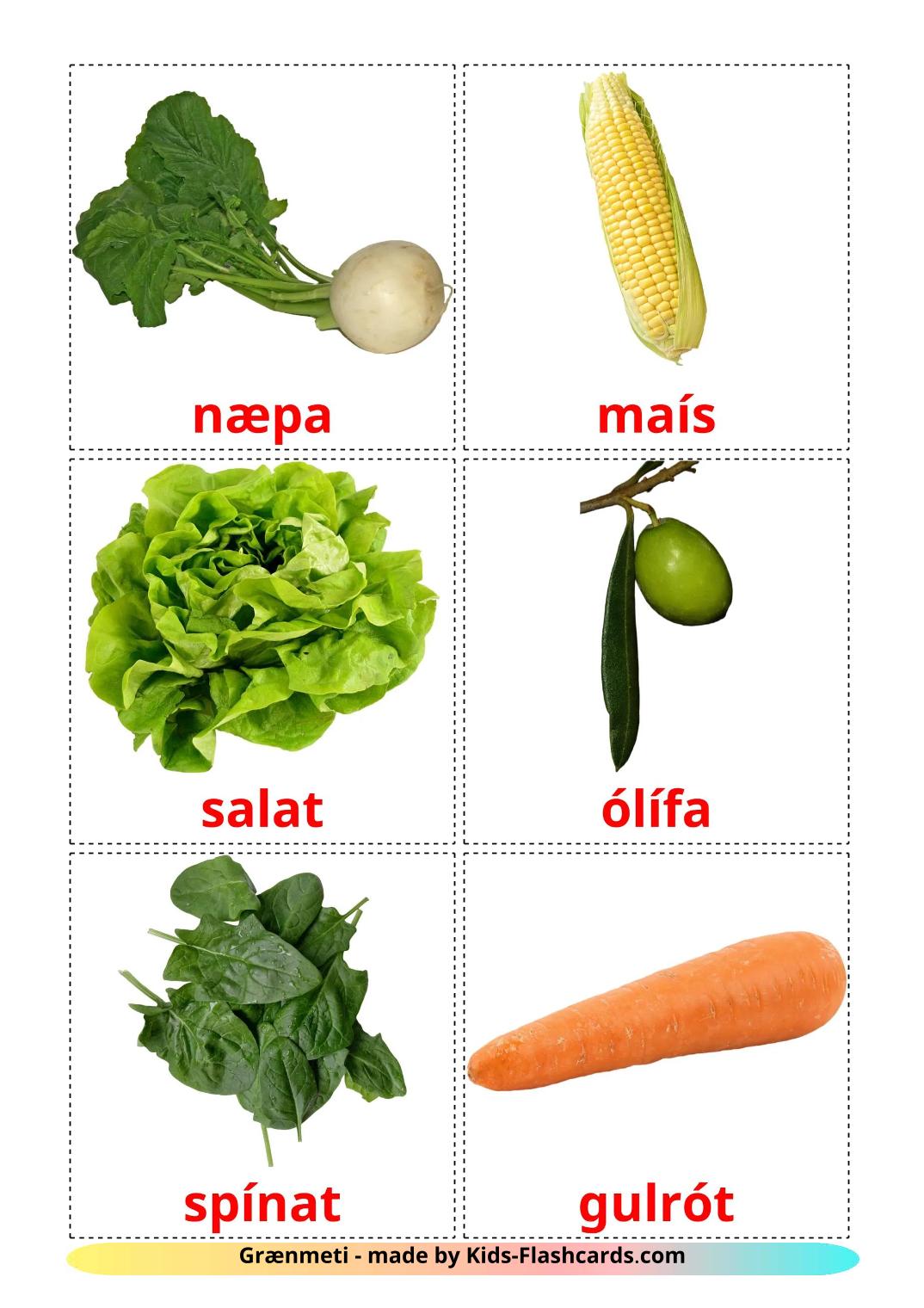Grøntsager - islandsk gratis islandsk billedkort for børn til udskrivning