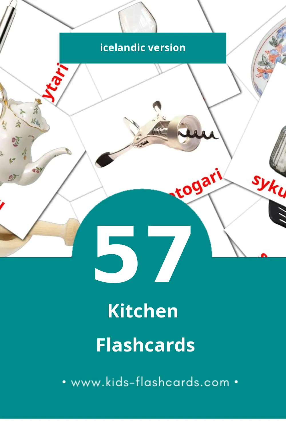 Visual Eldhús Flashcards for Toddlers (57 cards in Icelandic)