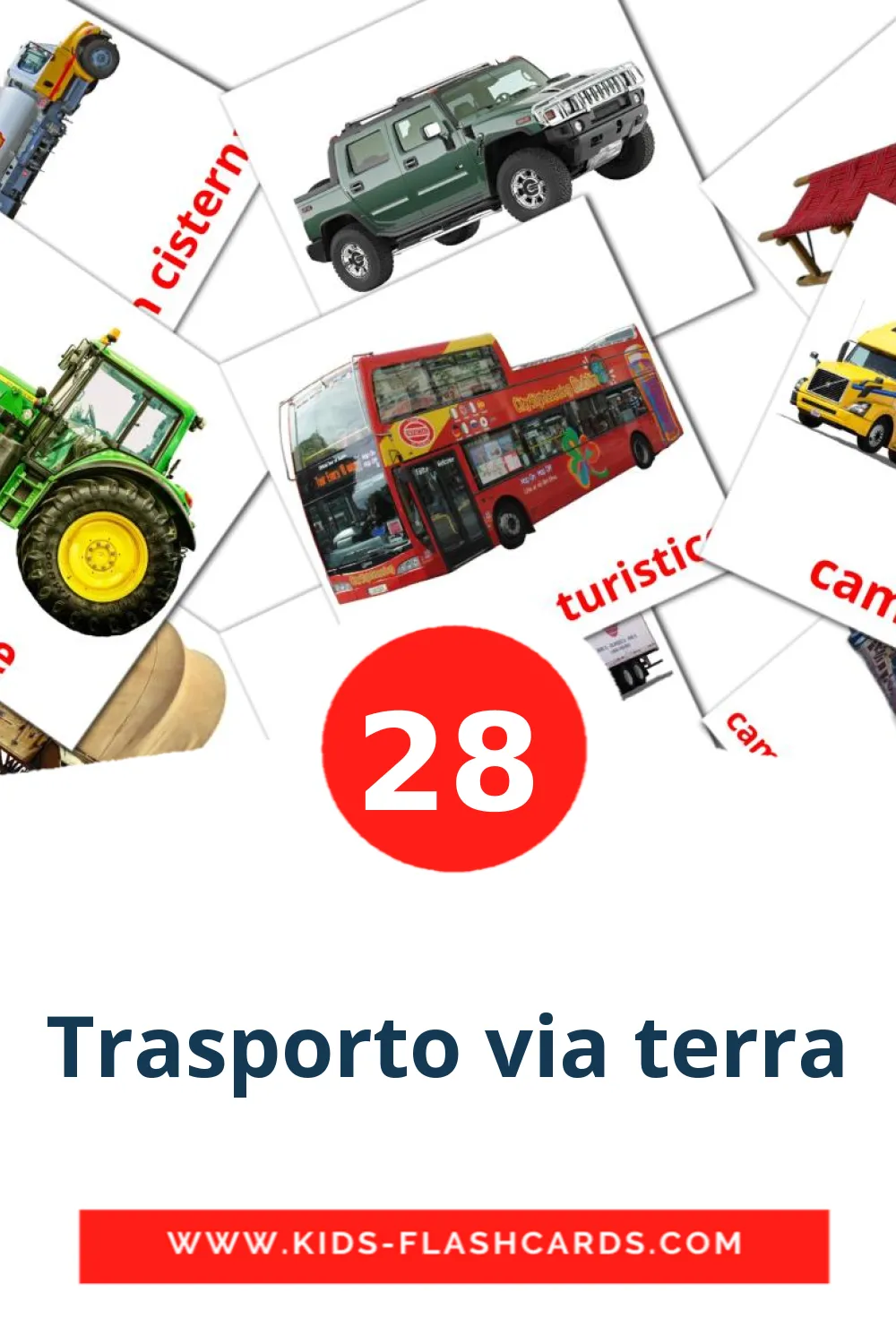 28 cartes illustrées de Trasporto via terra pour la maternelle en italien