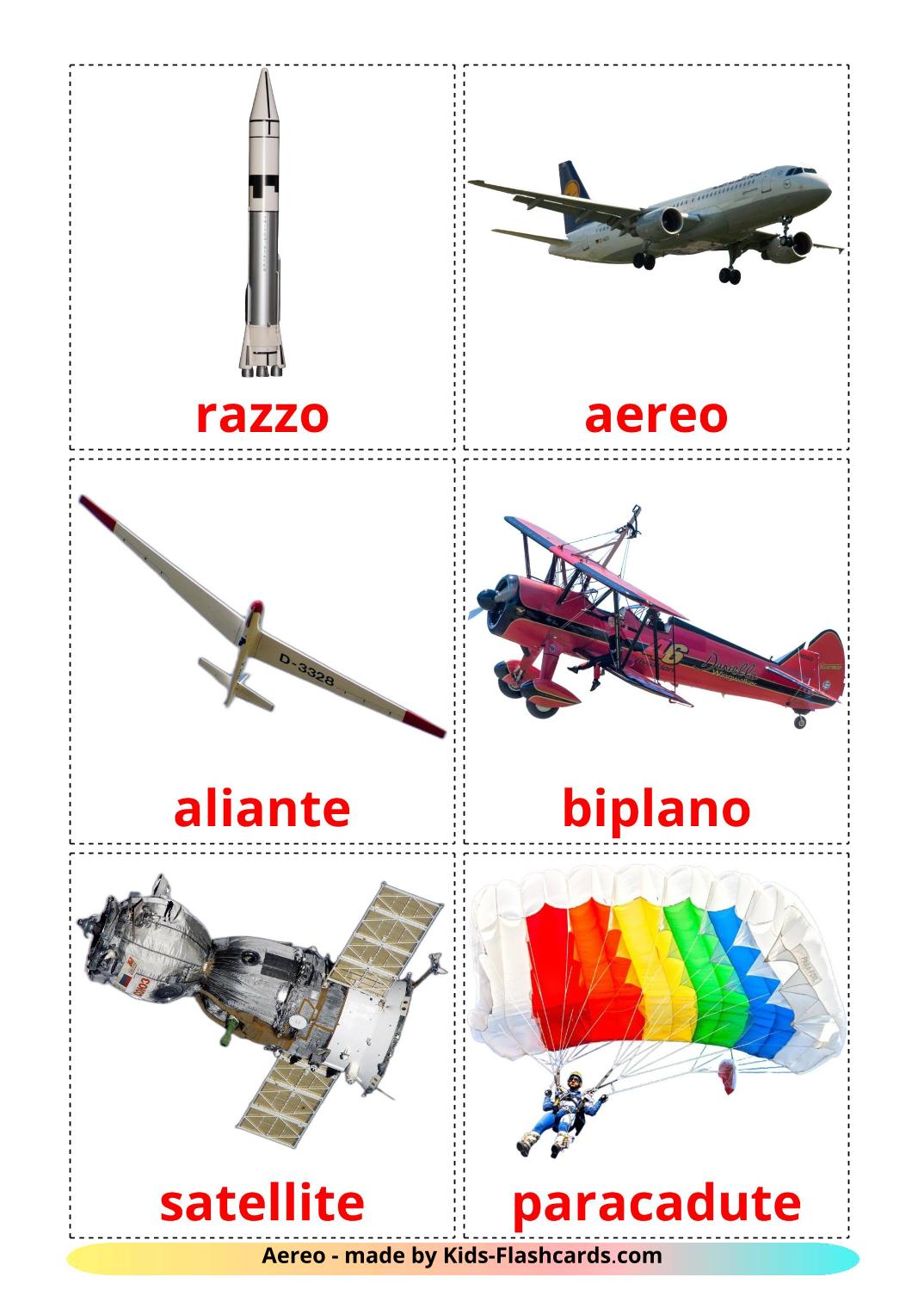 Véhicules Aériens - 14 Flashcards italien imprimables gratuitement