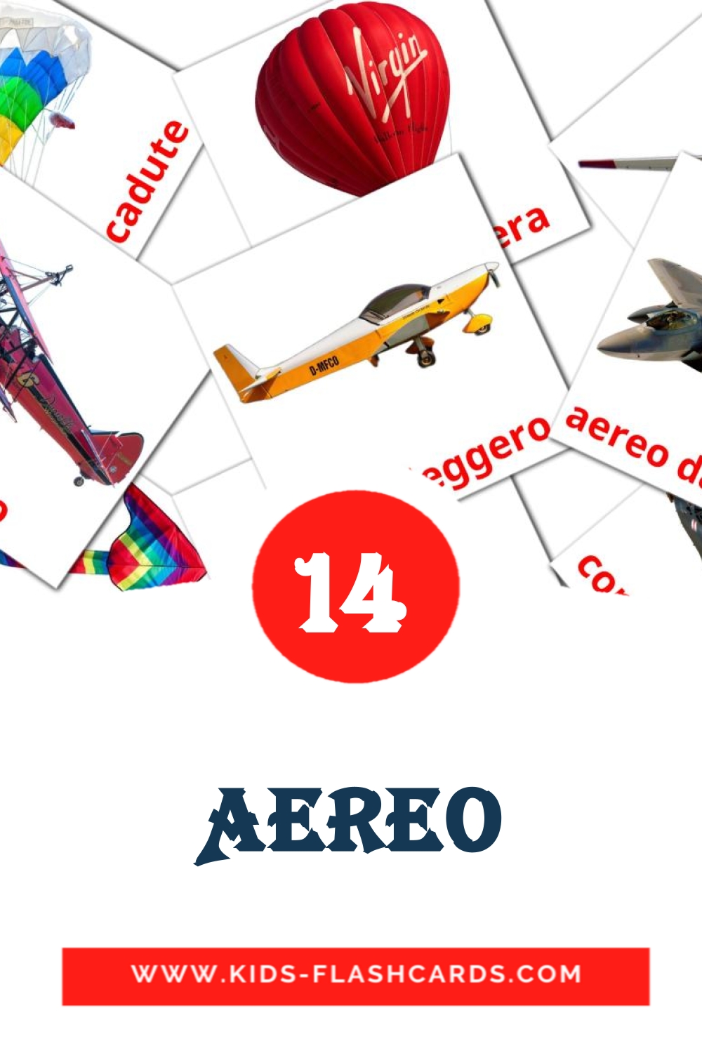 14 cartes illustrées de Aereo pour la maternelle en italien