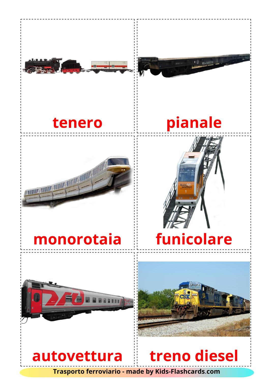 Véhicules Ferroviaire - 18 Flashcards italien imprimables gratuitement