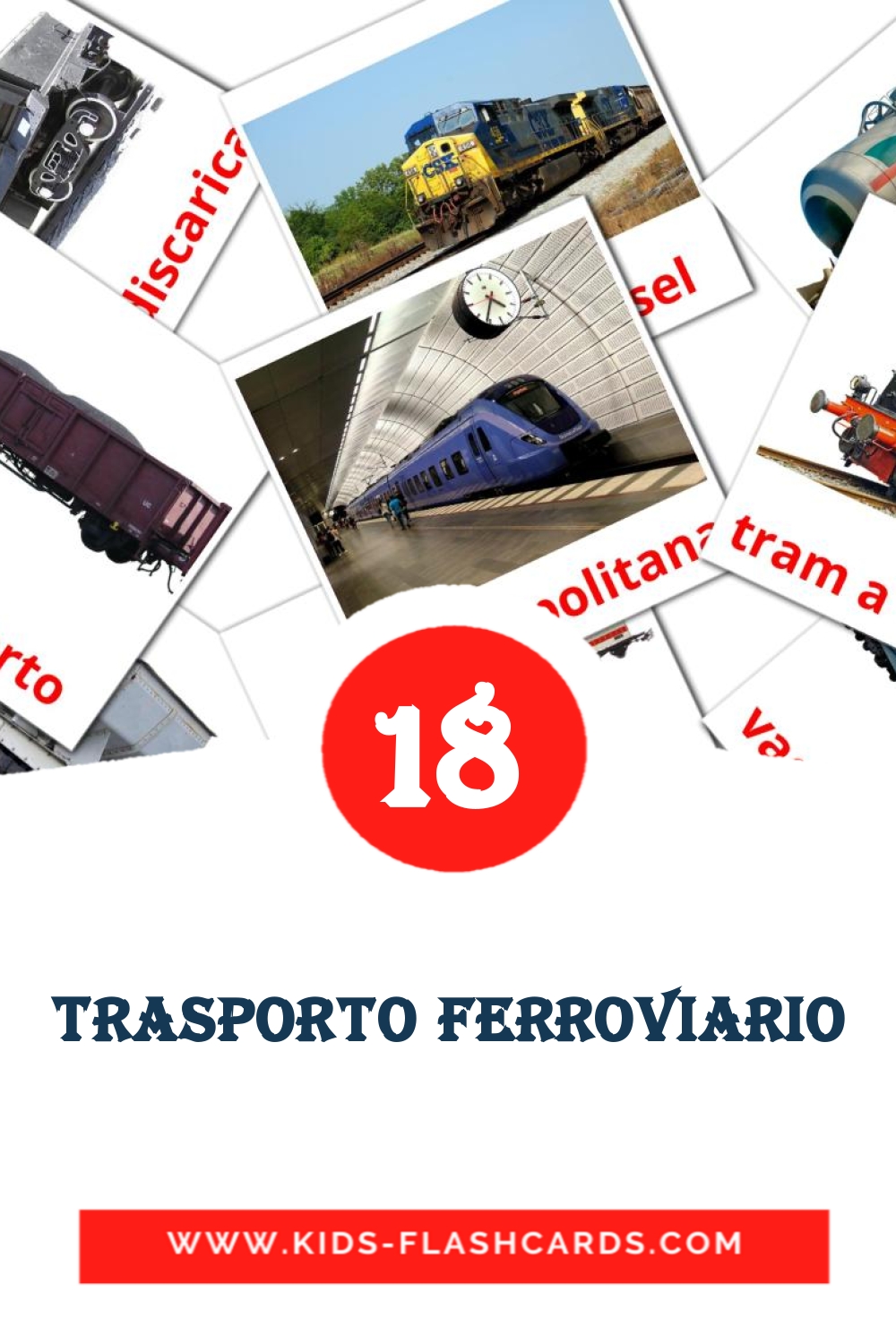 18 Trasporto ferroviario Bildkarten für den Kindergarten auf Italienisch