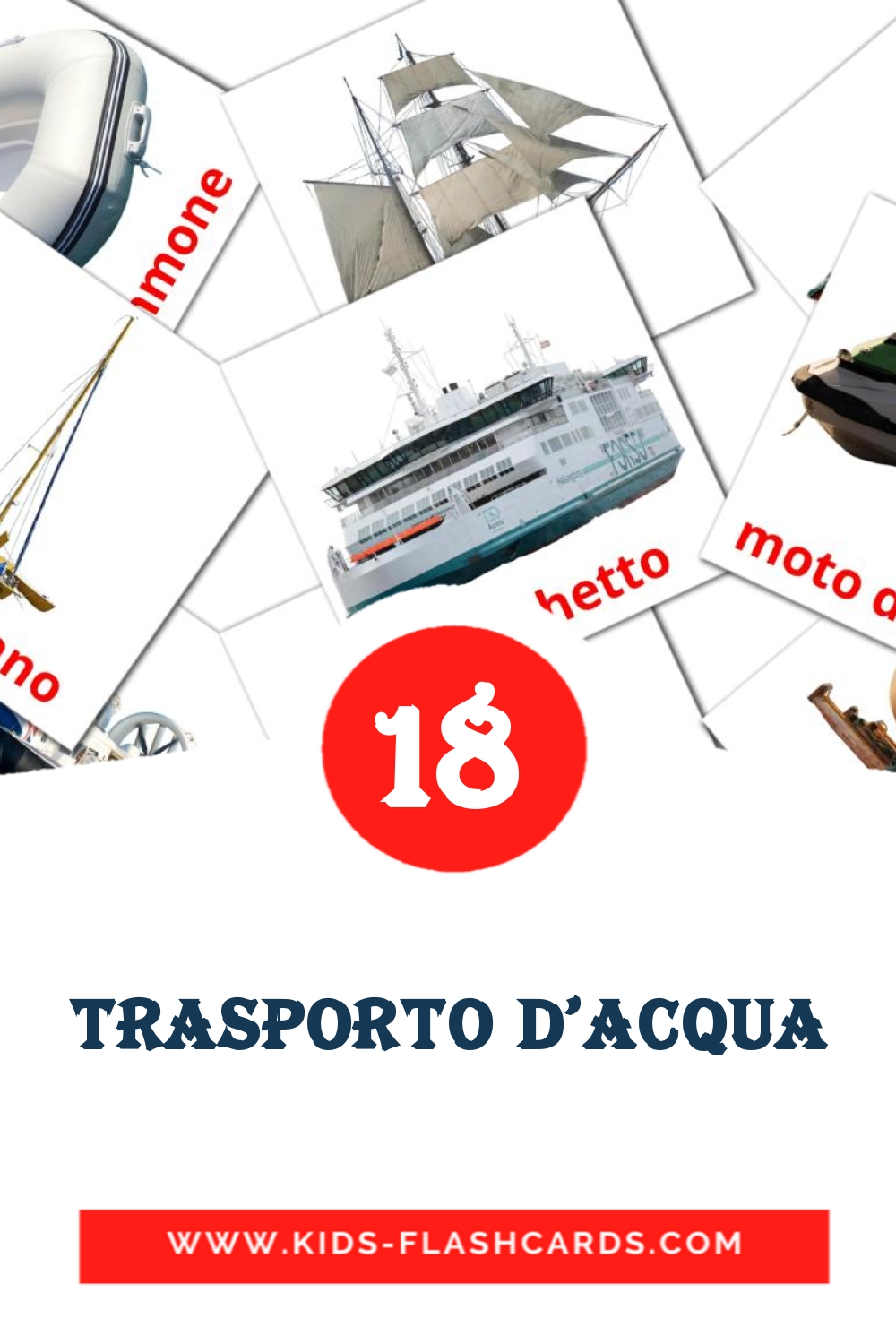 18 Trasporto d'acqua Picture Cards for Kindergarden in italian