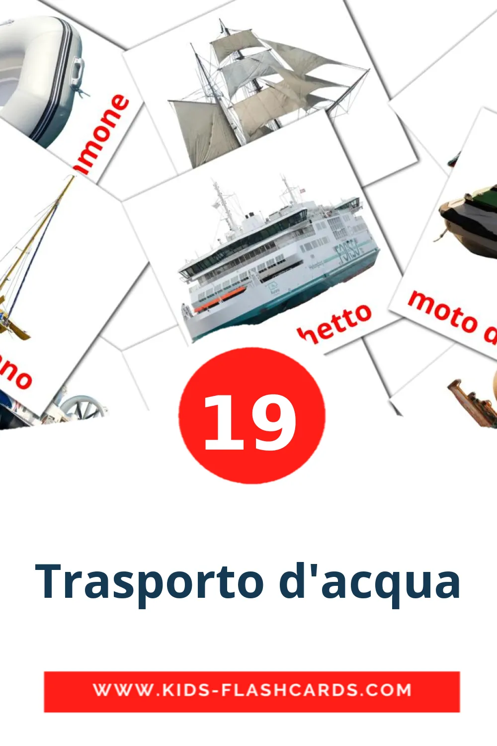 19 cartes illustrées de Trasporto d'acqua pour la maternelle en italien