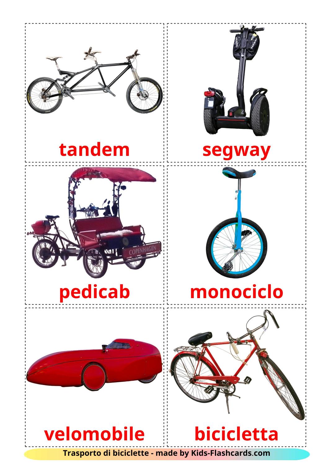 Trasporto di biciclette - 16 flashcards italiano stampabili gratuitamente