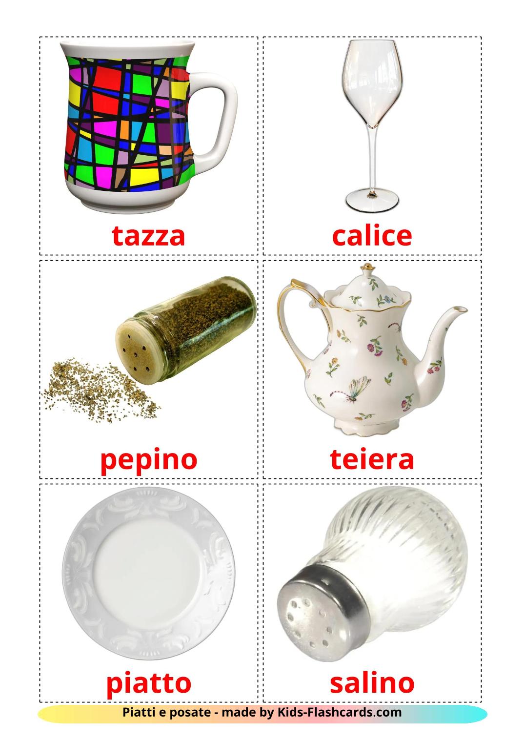 Servies en bestek - 26 Free Printable italiaanse Flashcards 