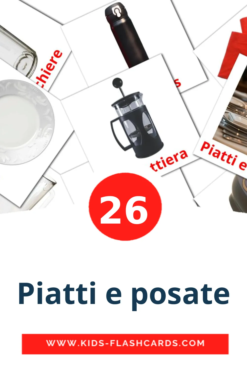 26 cartes illustrées de Piatti e posate pour la maternelle en italien