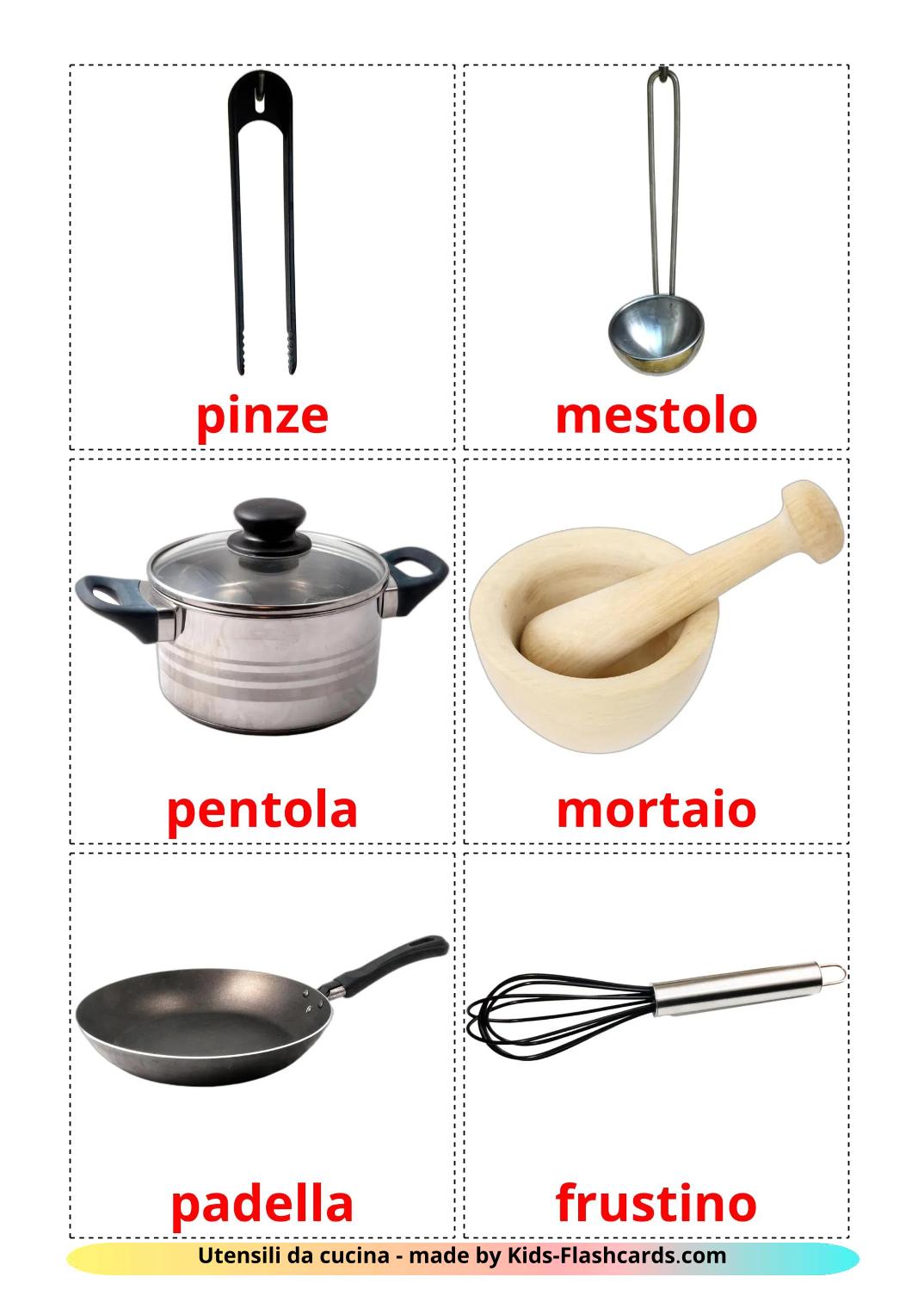 Ustensiles de cuisine - 31 Flashcards italien imprimables gratuitement