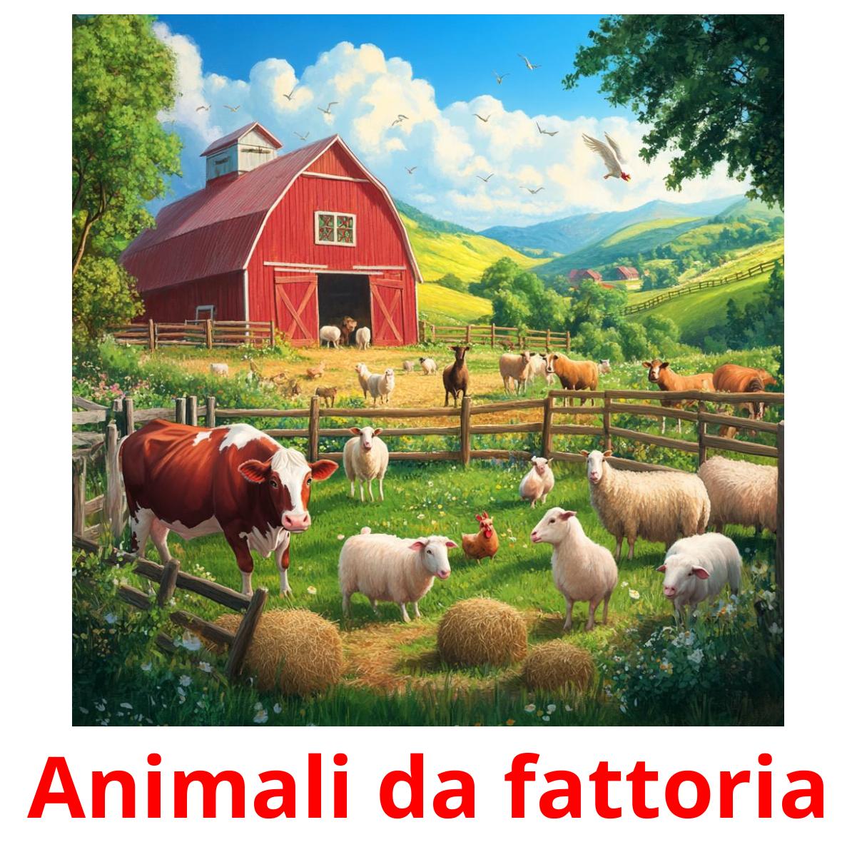 Animali da fattoria flashcards illustrate