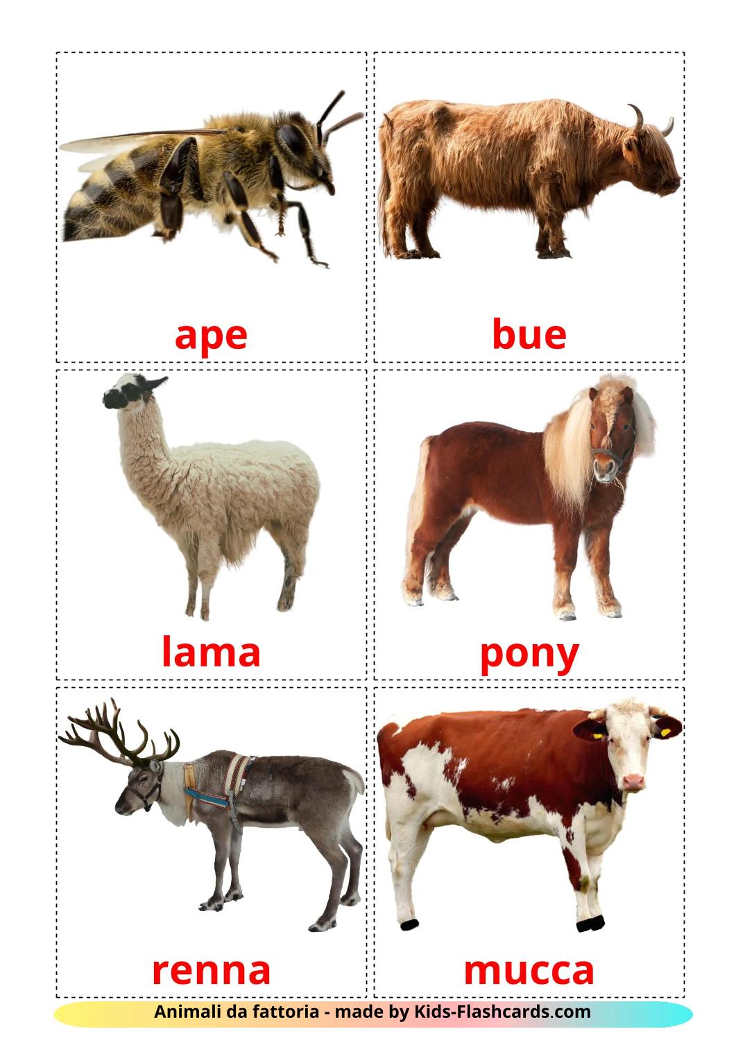 Les Animaux de la Ferme - 16 Flashcards italien imprimables gratuitement