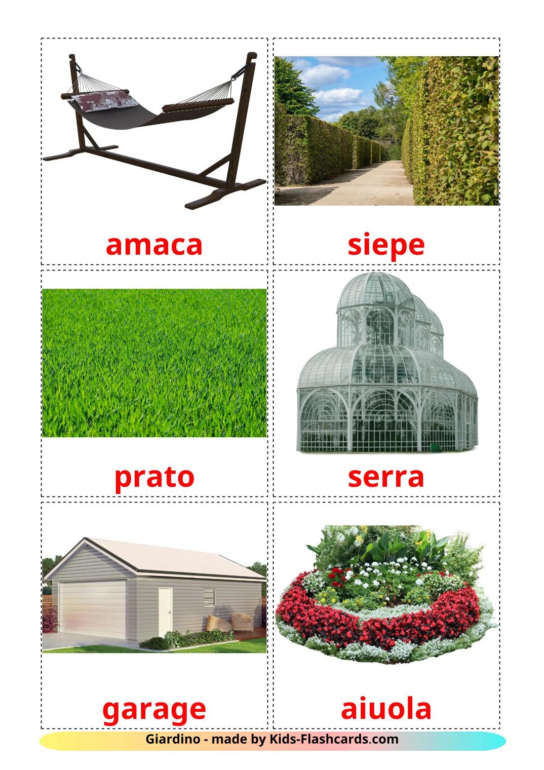 Jardin - 19 Flashcards italien imprimables gratuitement