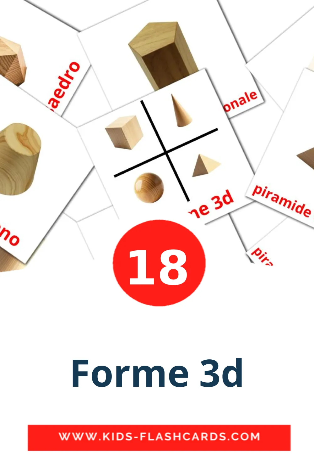 18 carte illustrate di Forme 3d per la scuola materna in italiano