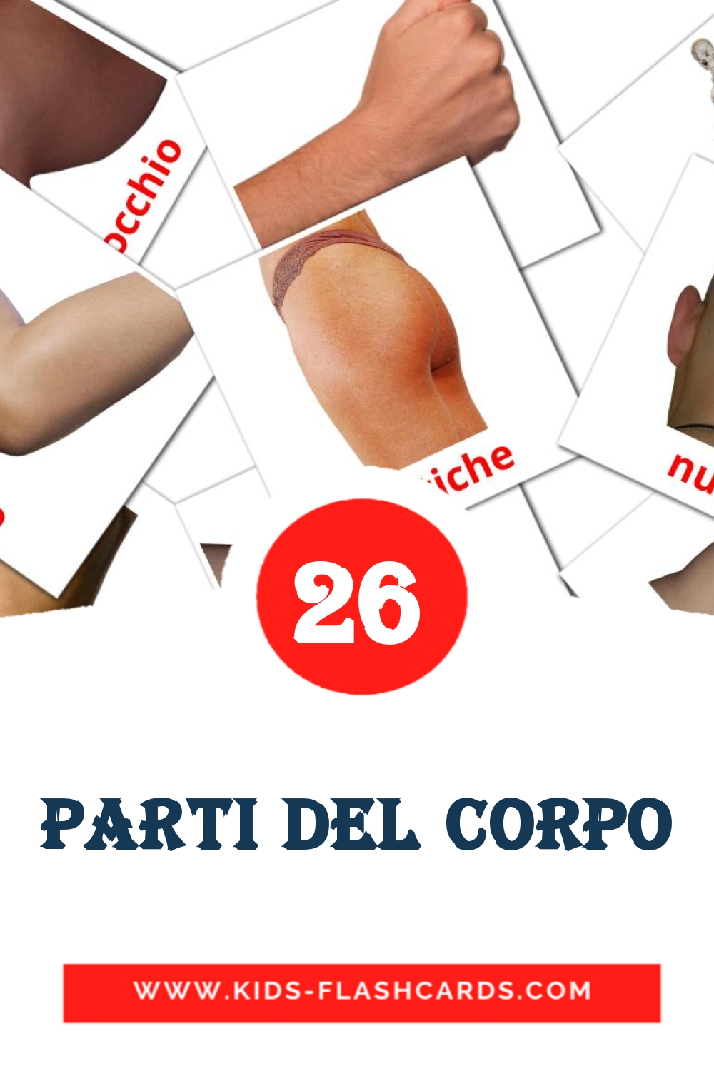 26 Parti del corpo Picture Cards for Kindergarden in italian