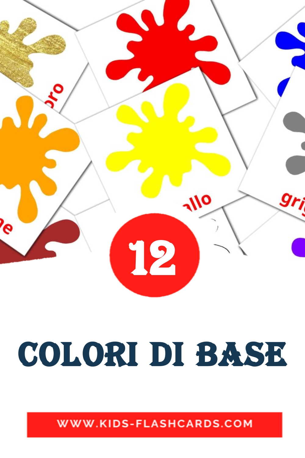 12 cartes illustrées de Colori di base pour la maternelle en italien