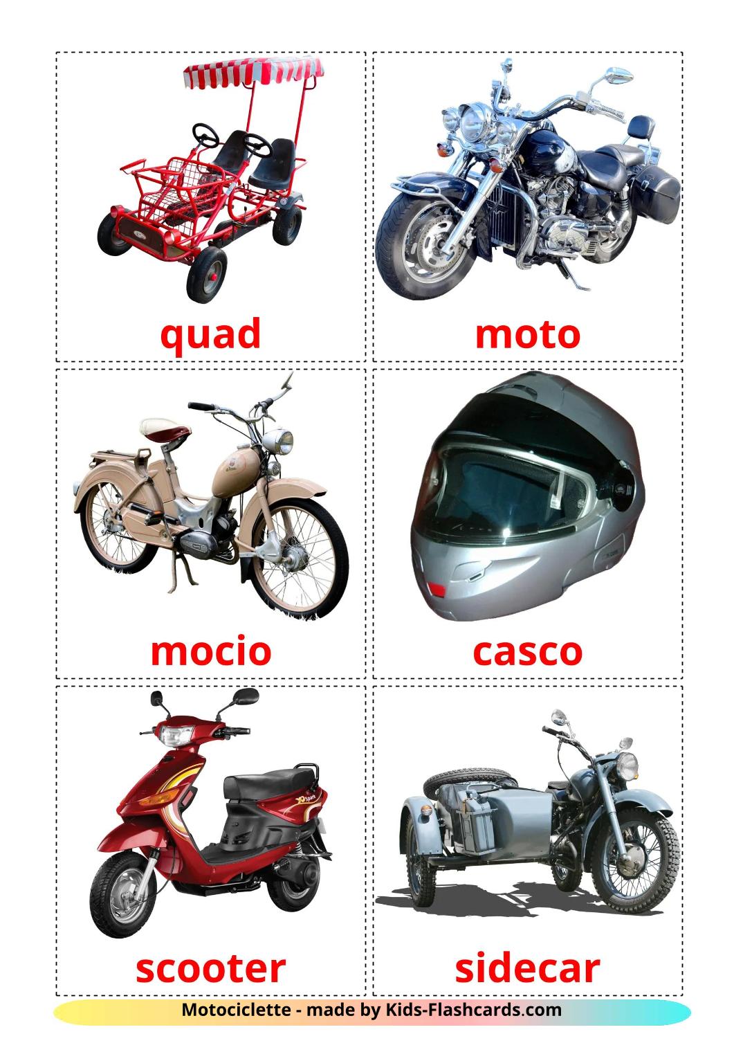 Véhicules Motos - 13 Flashcards italien imprimables gratuitement