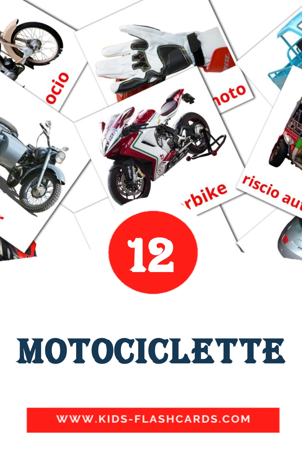 12 Motociclette Picture Cards for Kindergarden in italian