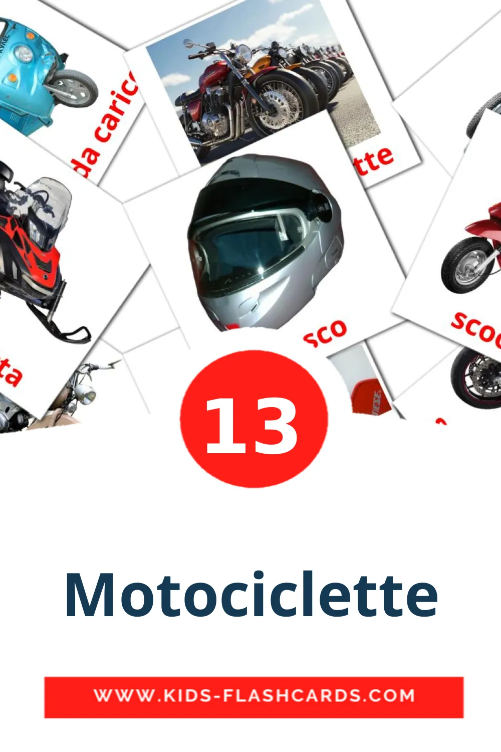 13 cartes illustrées de Motociclette pour la maternelle en italien