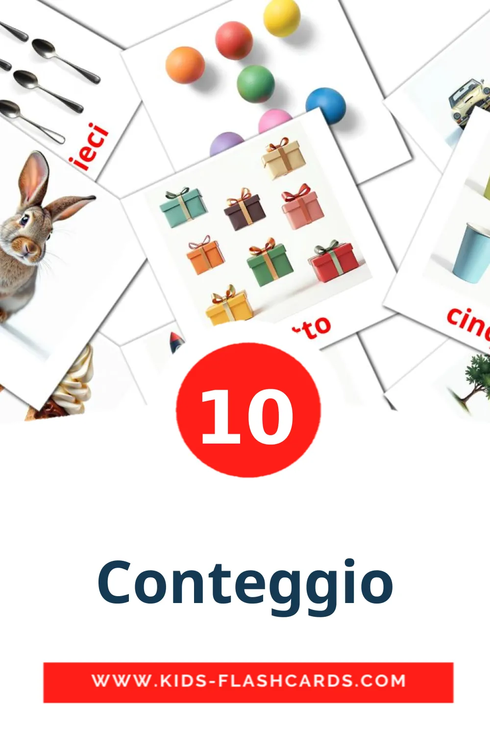 10 cartes illustrées de Conteggio pour la maternelle en italien