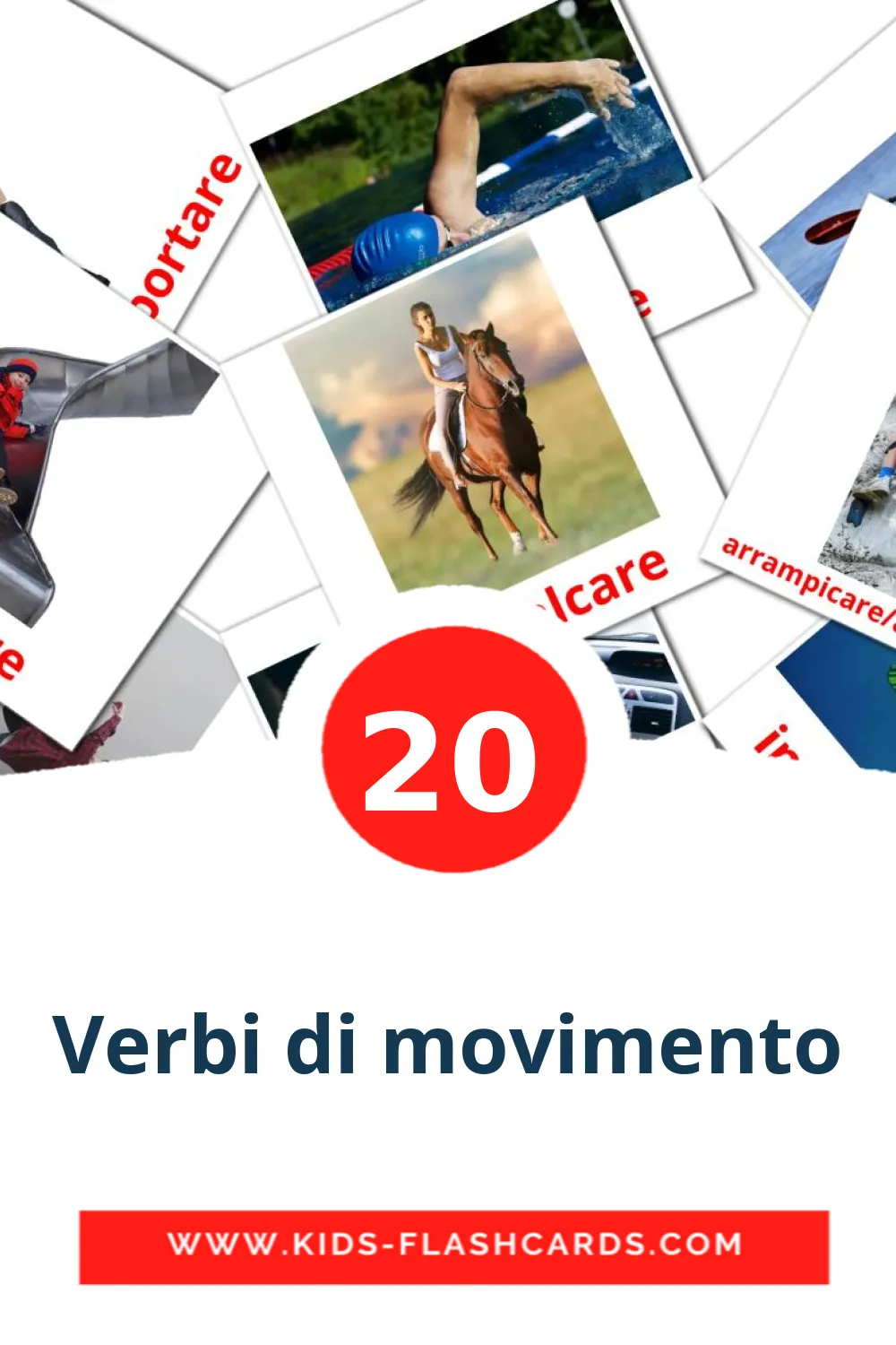 20 Verbi di movimento fotokaarten voor kleuters in het italiaanse