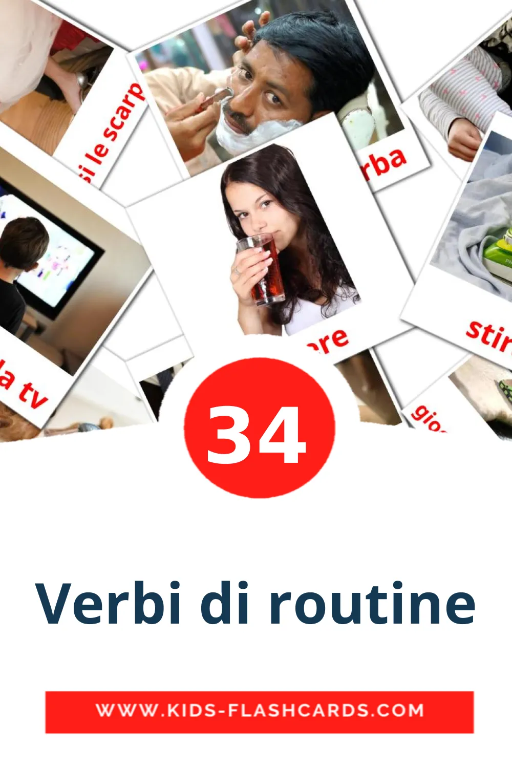 34 Verbi di routine fotokaarten voor kleuters in het italiaanse