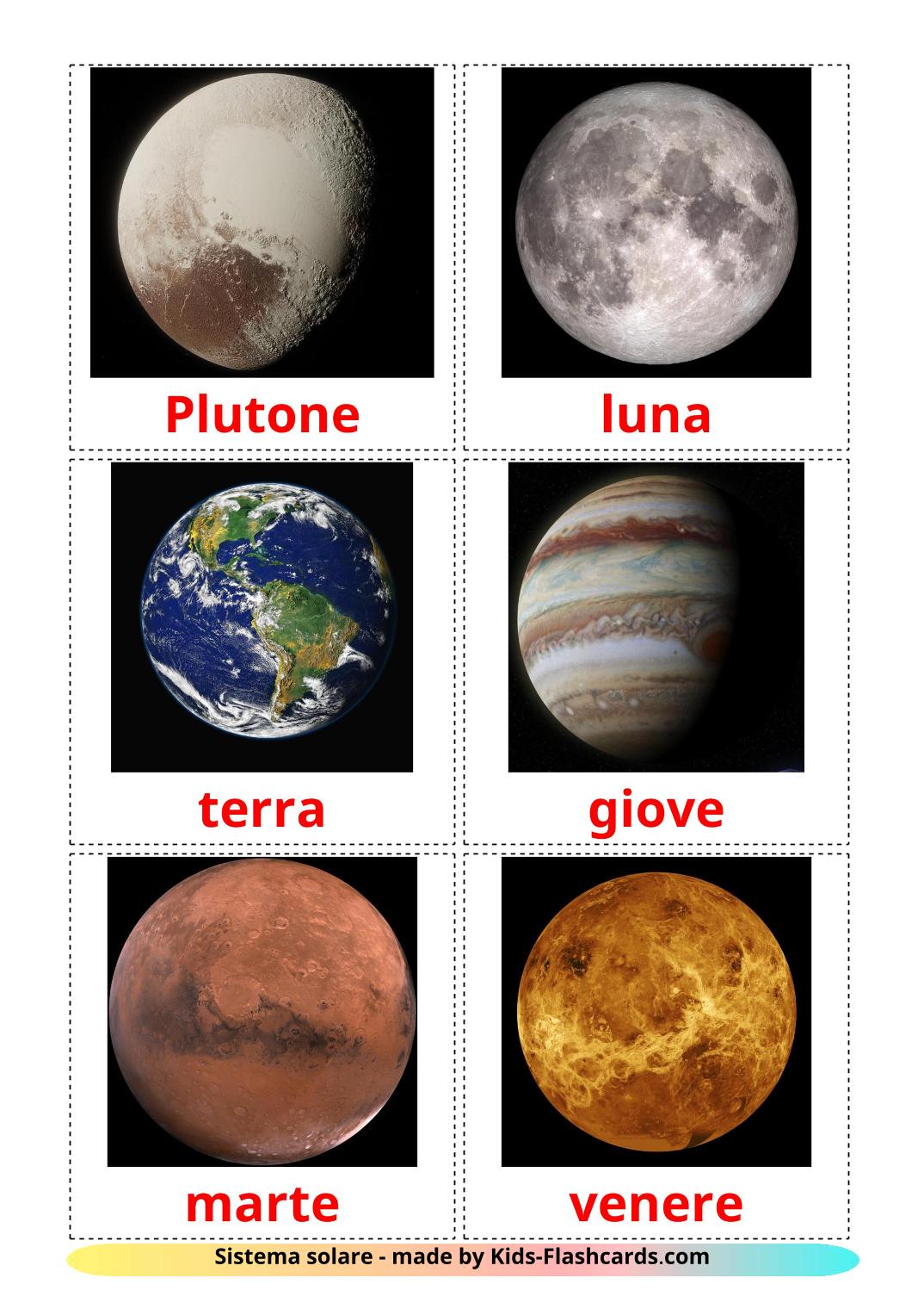 Sonnensystem - 21 kostenlose, druckbare Italienisch Flashcards 