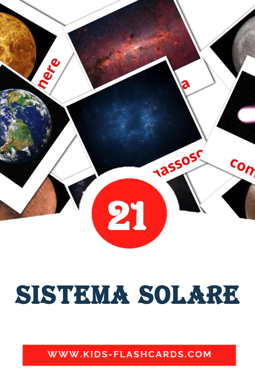 21 cartes illustrées de Il sistema solare pour la maternelle en italien
