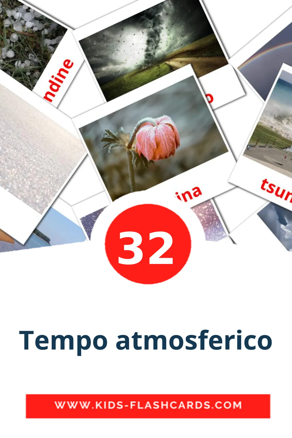 32 Cartões com Imagens de Tempo atmosferico para Jardim de Infância em italiano