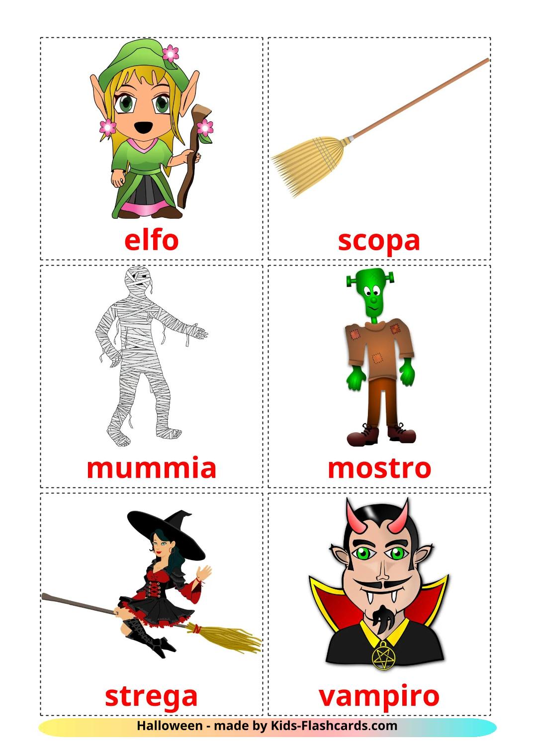 Halloween - 17 Flashcards italien imprimables gratuitement