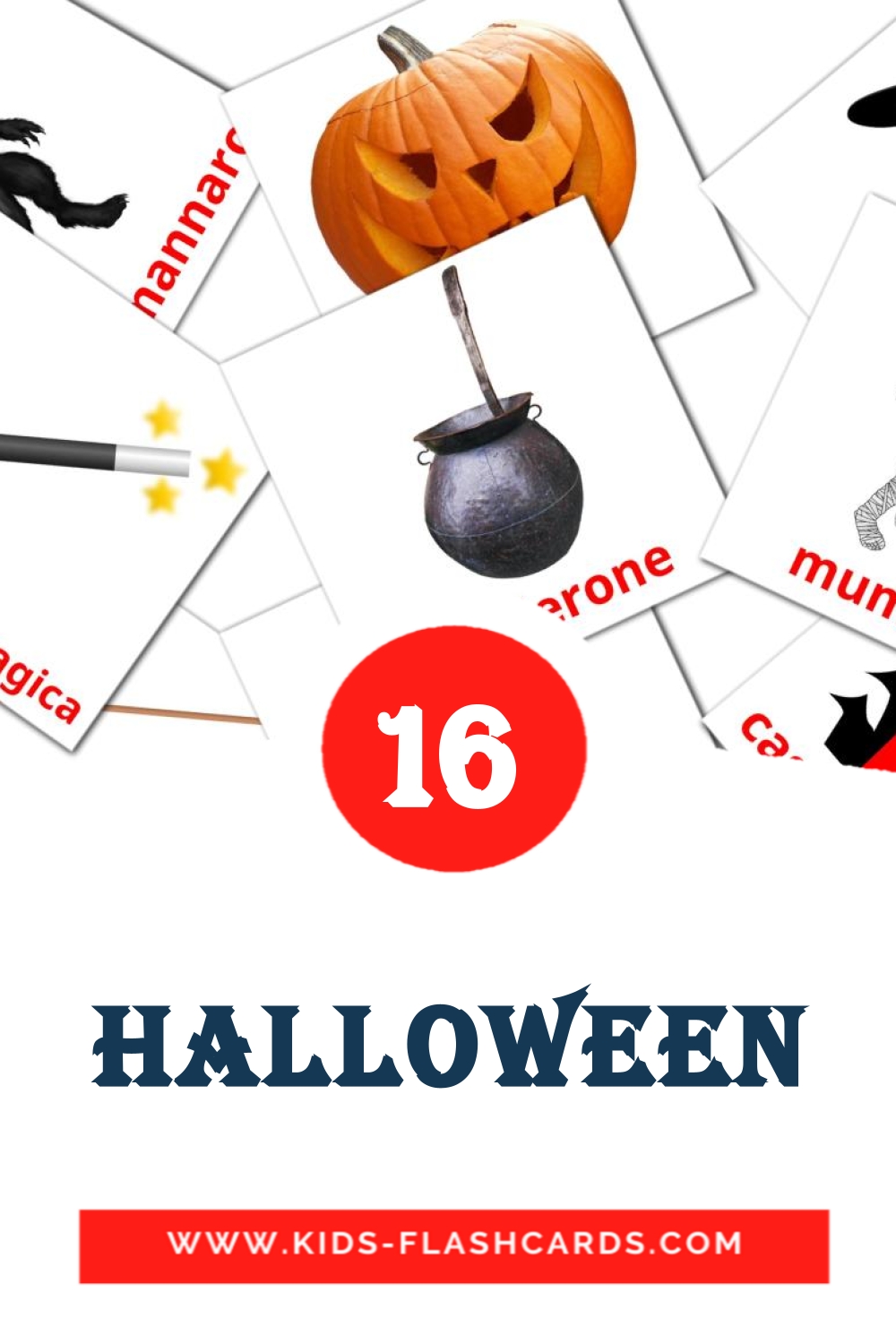 Halloween на итальянском для Детского Сада (16 карточек)